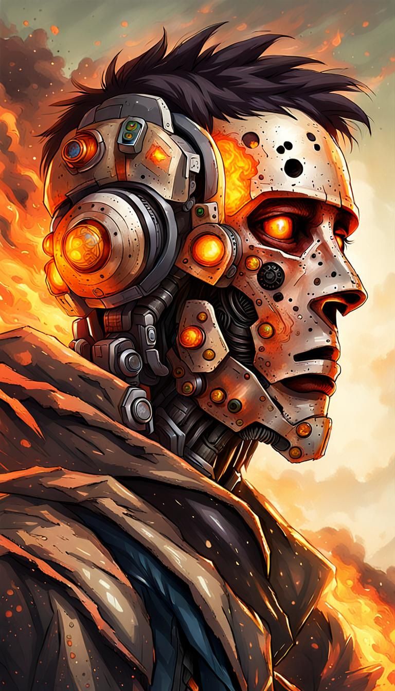 Wounded Cyborg in Post-Apocalyptic Wasteland