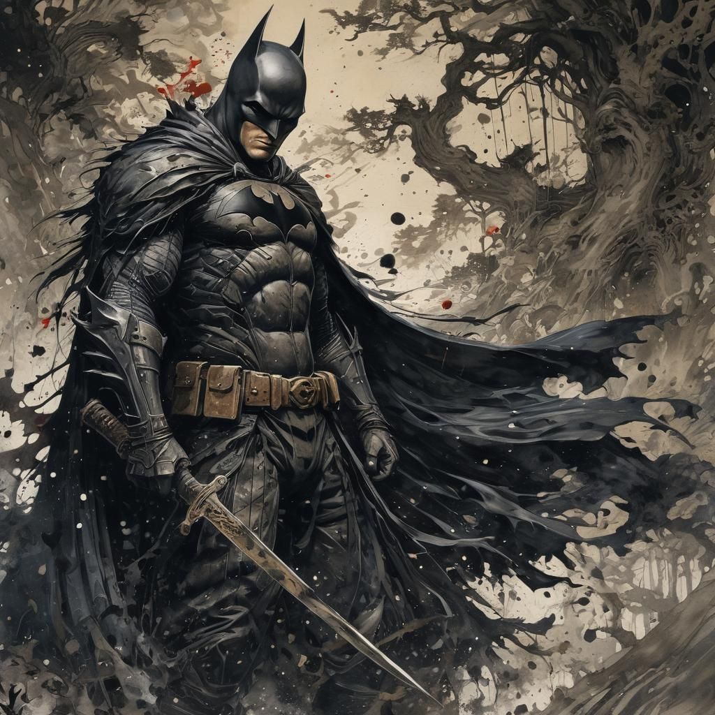 Samurai Batman Warrior in Japanese Art Style