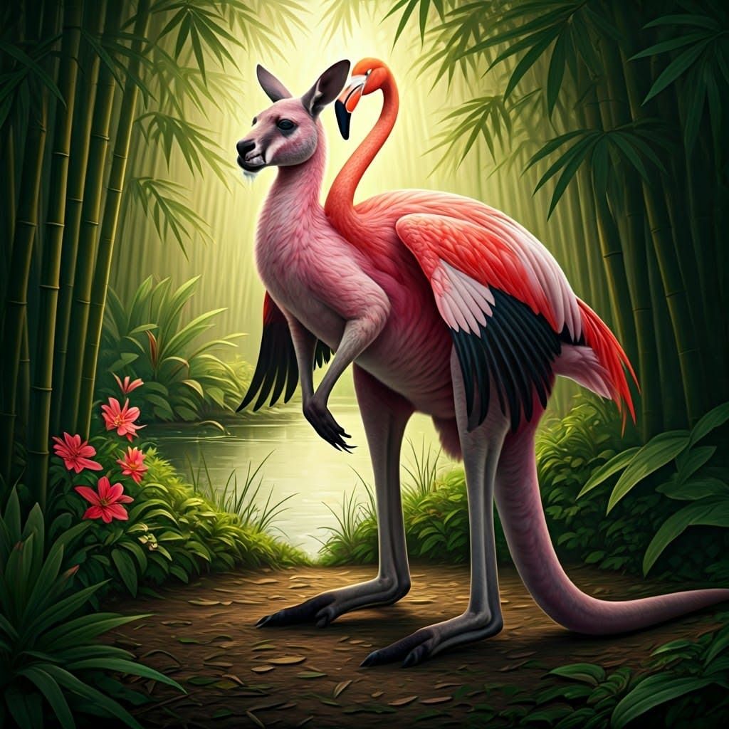 Blooper, hybrid Flamingo - Kangaroo or making Flamingaroo
