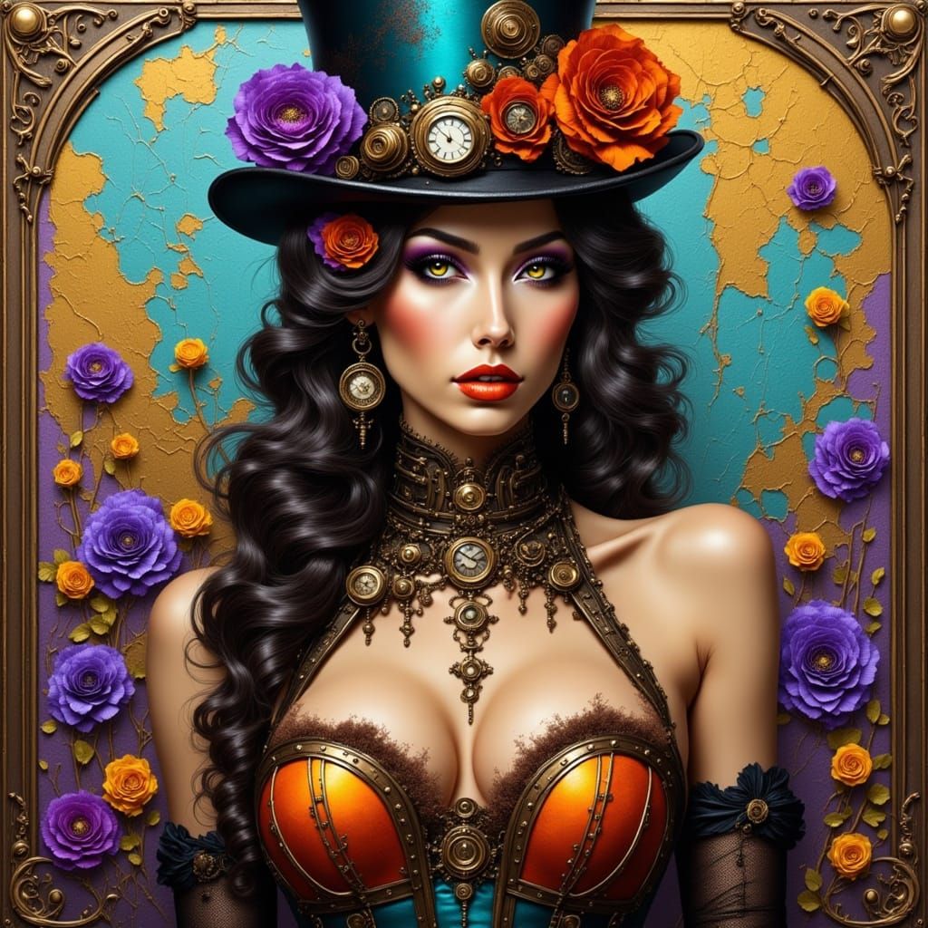 Steampunk Siren in Velvet Corset and Top Hat