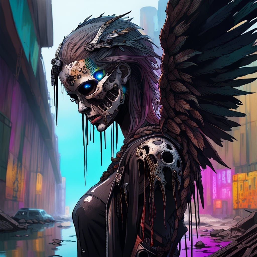 Cyberpunk Angel of Death in Post-Apocalyptic World