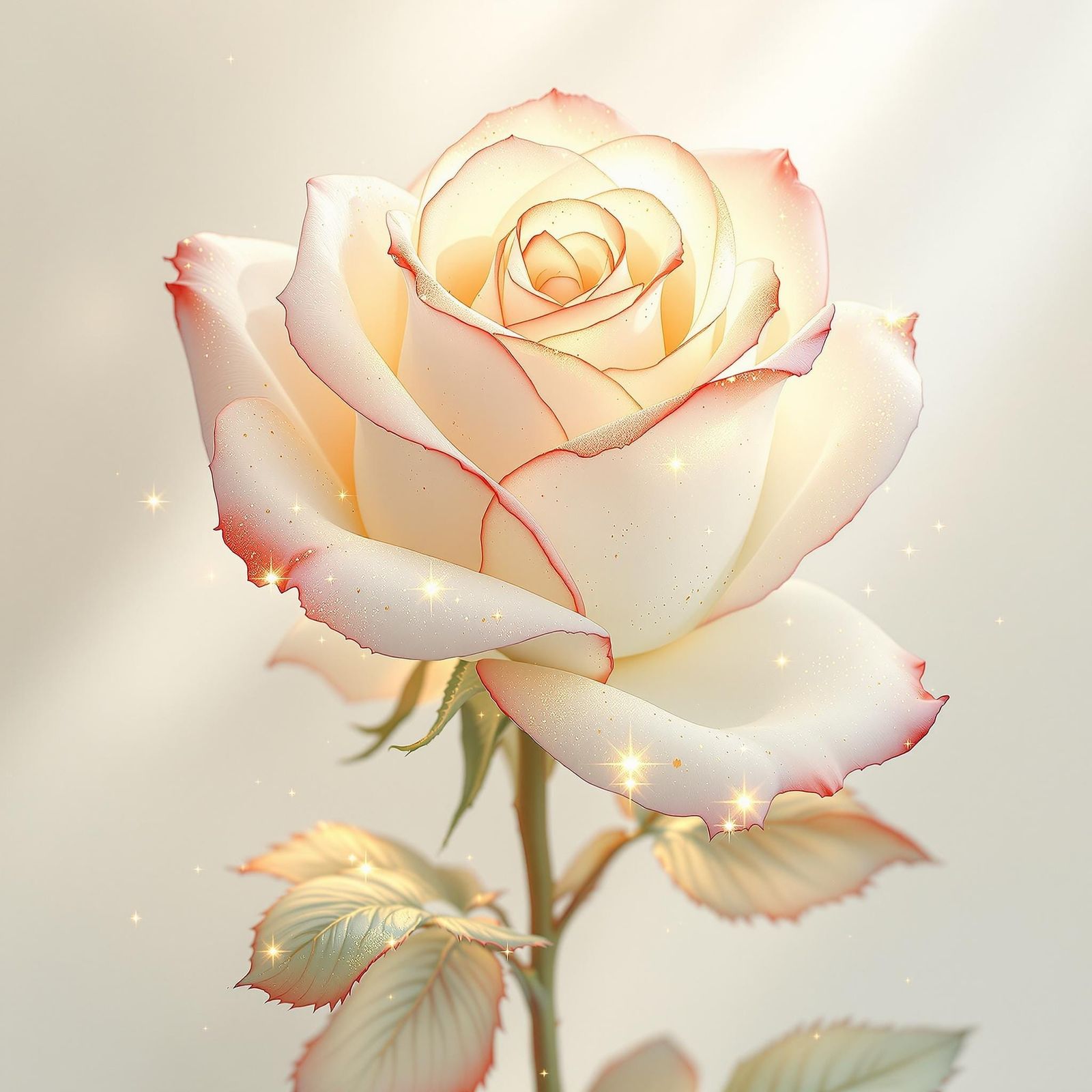 Ethereal White Rose in Soft Focus with Subtle Red Glow