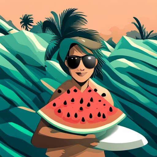 Watermelon, Coconut, and Surfboard Clipart Icon