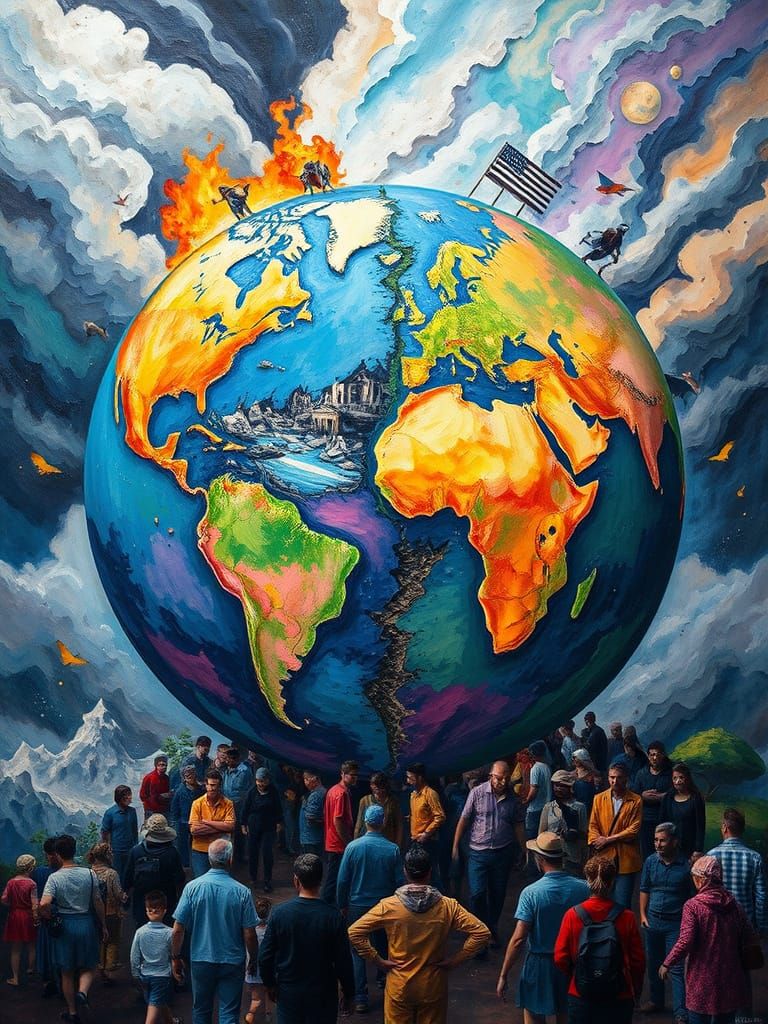 Dystopian World: Unity Amidst Global Storm in Expressionist ...