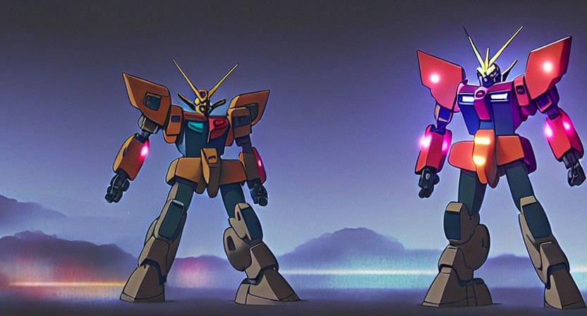 Giant Robots Clash in Animated Cyberpunk Battle