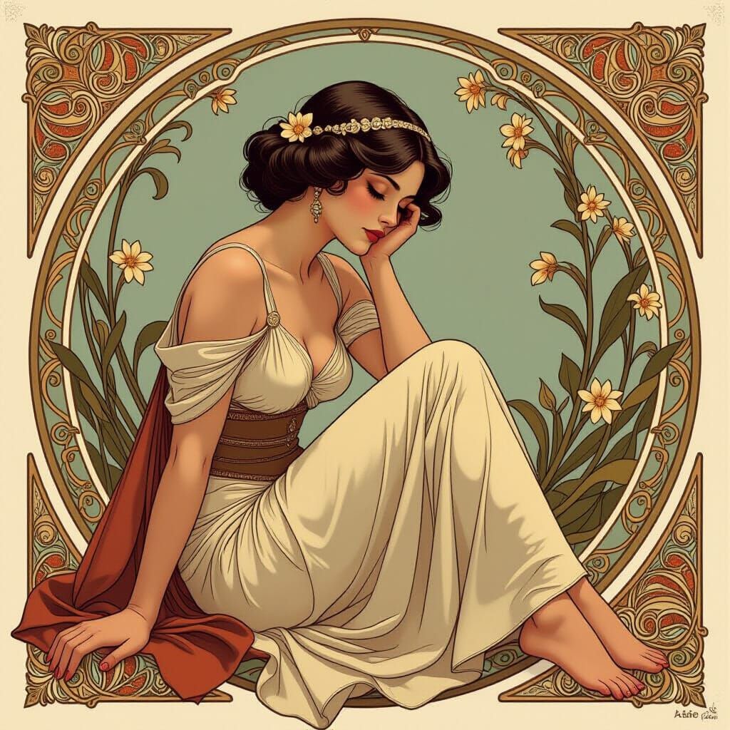 Elegant Submissive Pose in Art Nouveau Style
