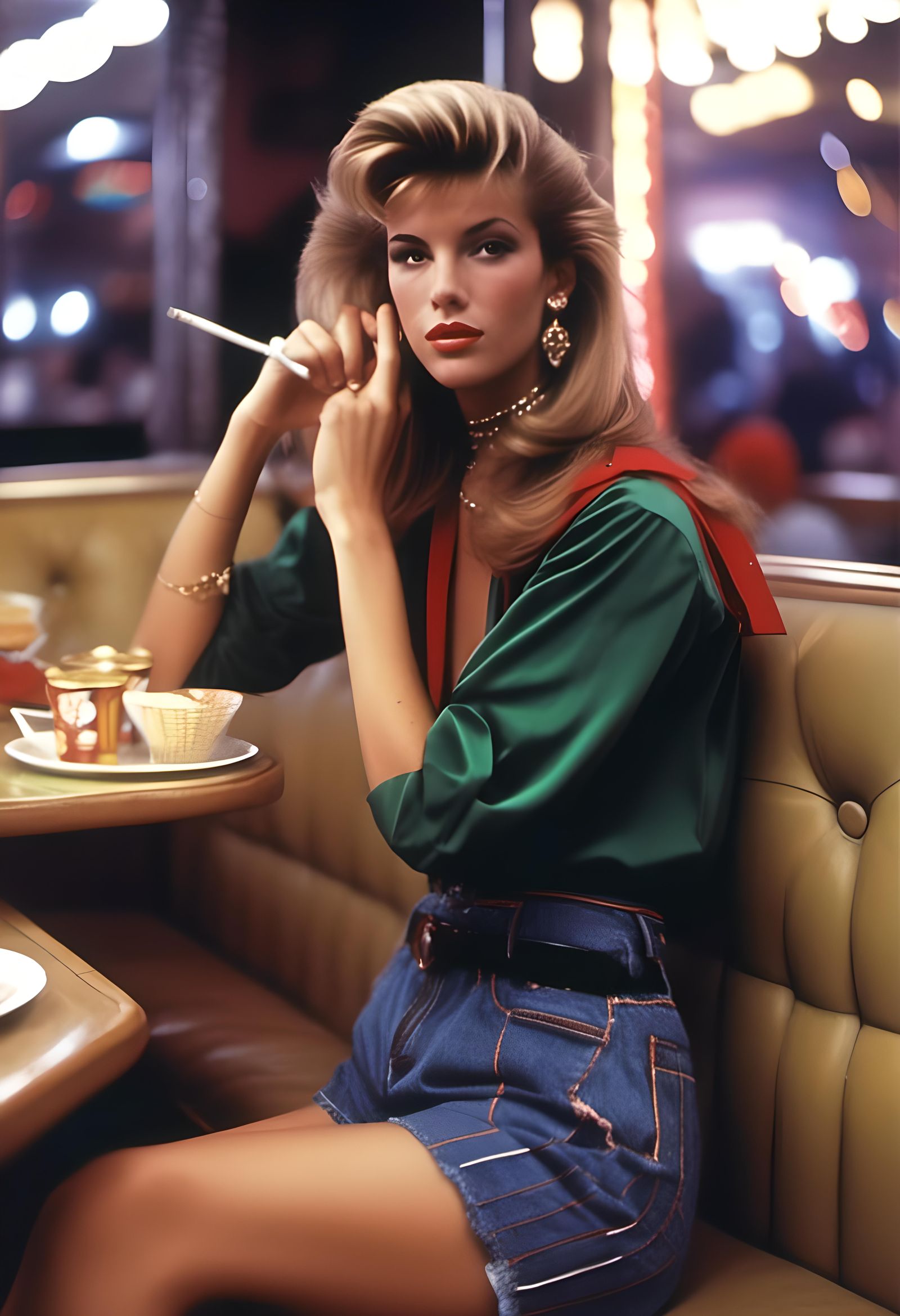 Vintage Man Smoking in Restaurant, Retro Style