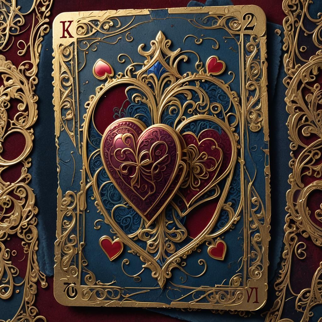Worn Two of Hearts Card on Velvet