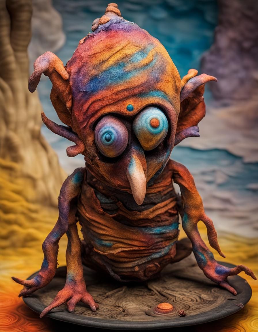 Living Plush Sculpture with Hermetic Background