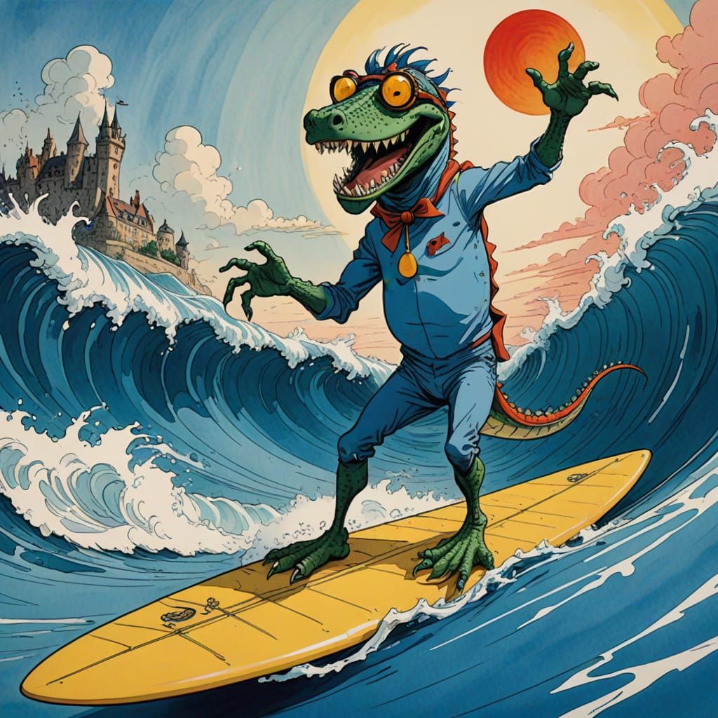 Zebra Surfer Rides Smiling Crocodile Wave