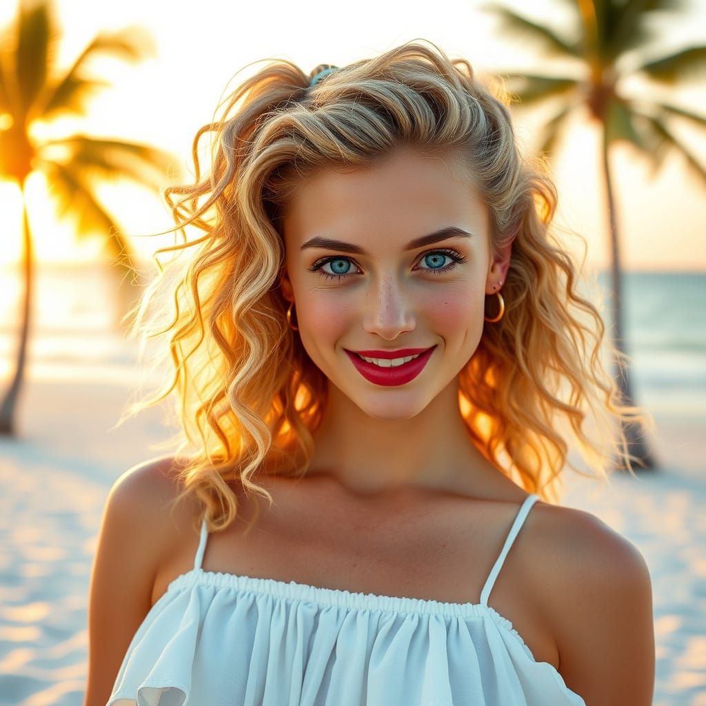 Breathtaking Blonde Goddess in Sunset Serenity