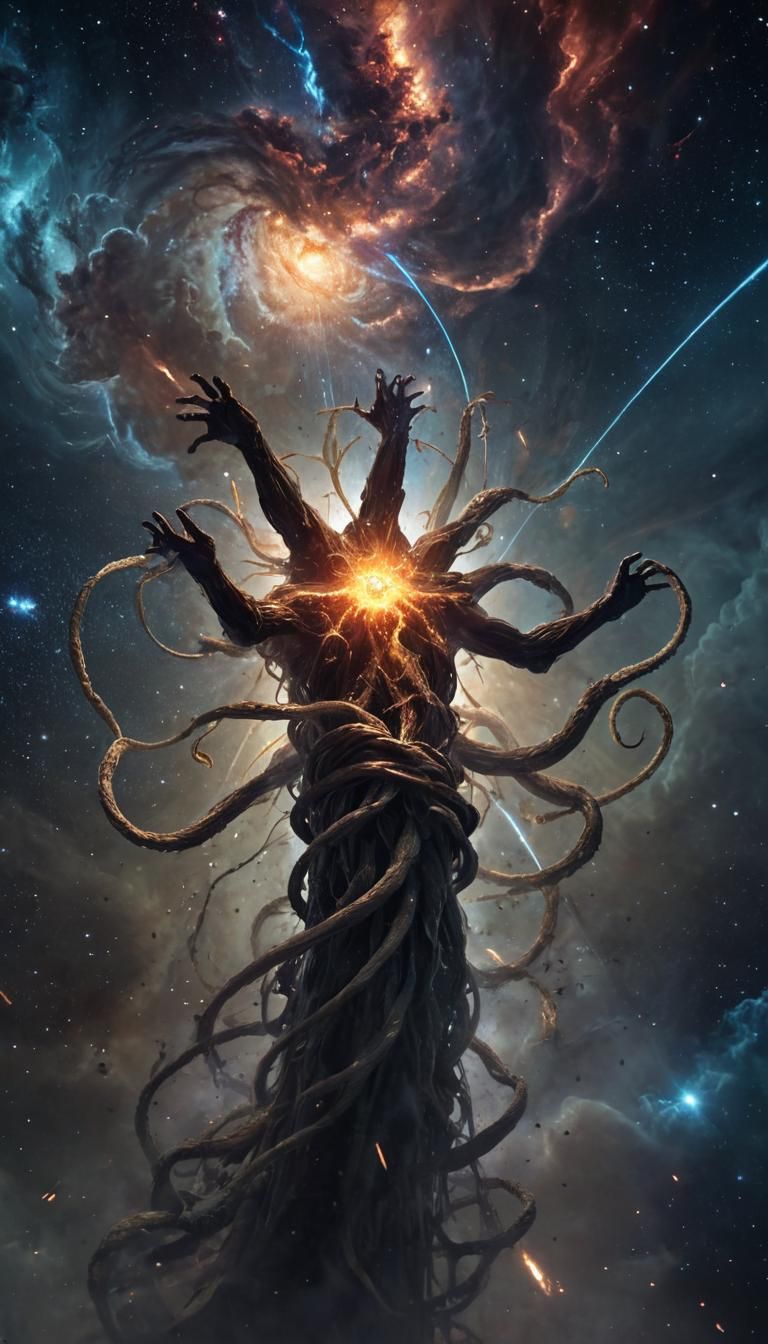 Radiant Energy Being Amidst Cosmic Explosion