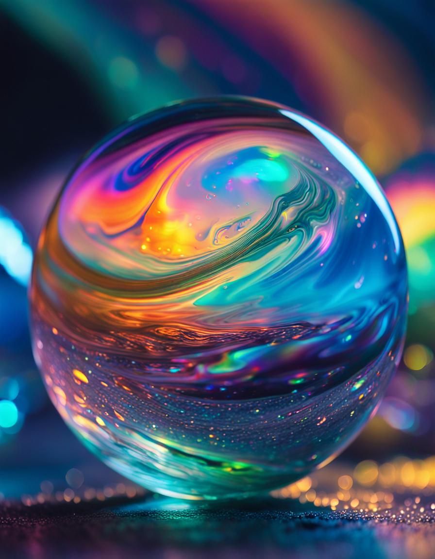 Surreal Crystal Orb with Iridescent Liquid