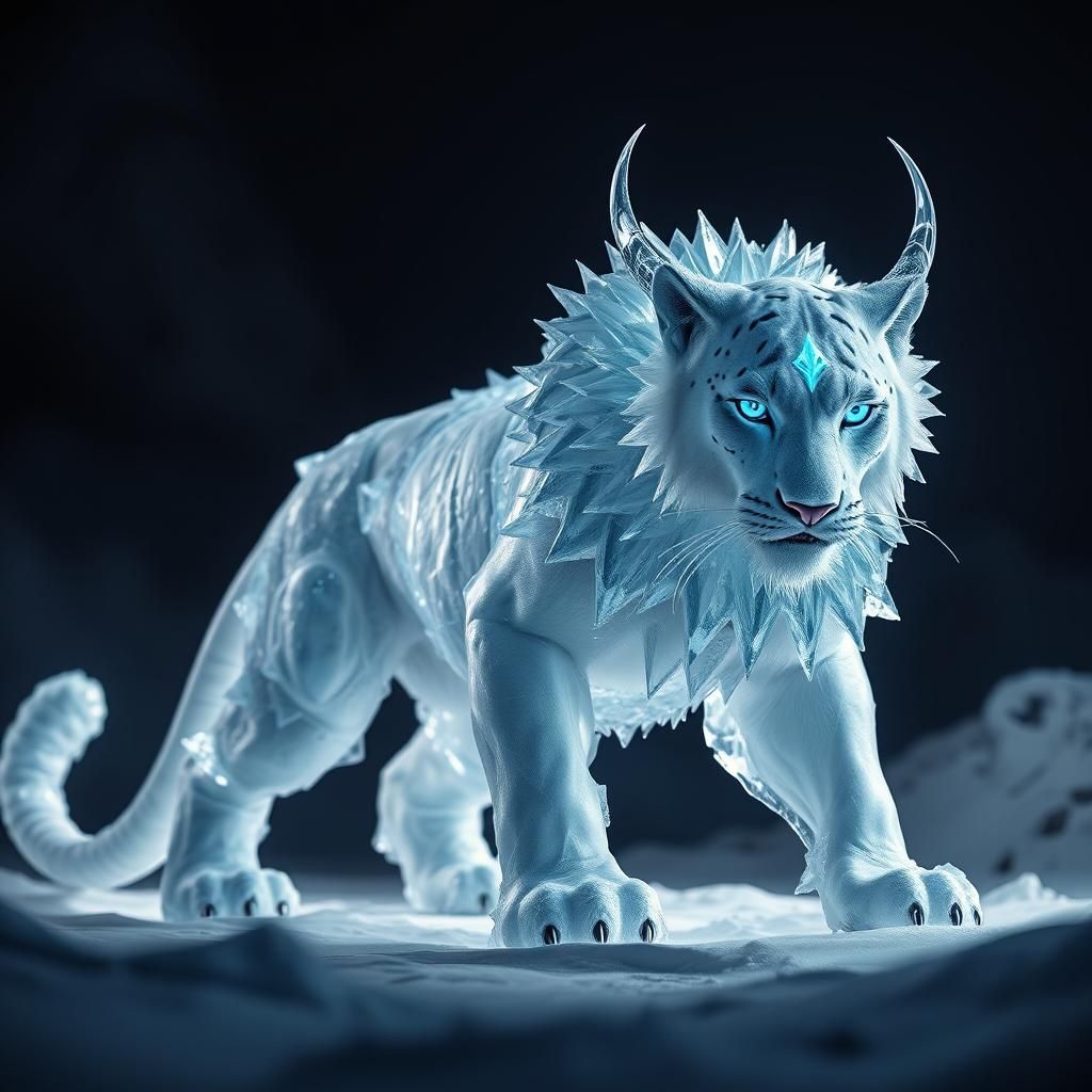 Ice Demon Panther with Cyan Armor, Hyperrealistic