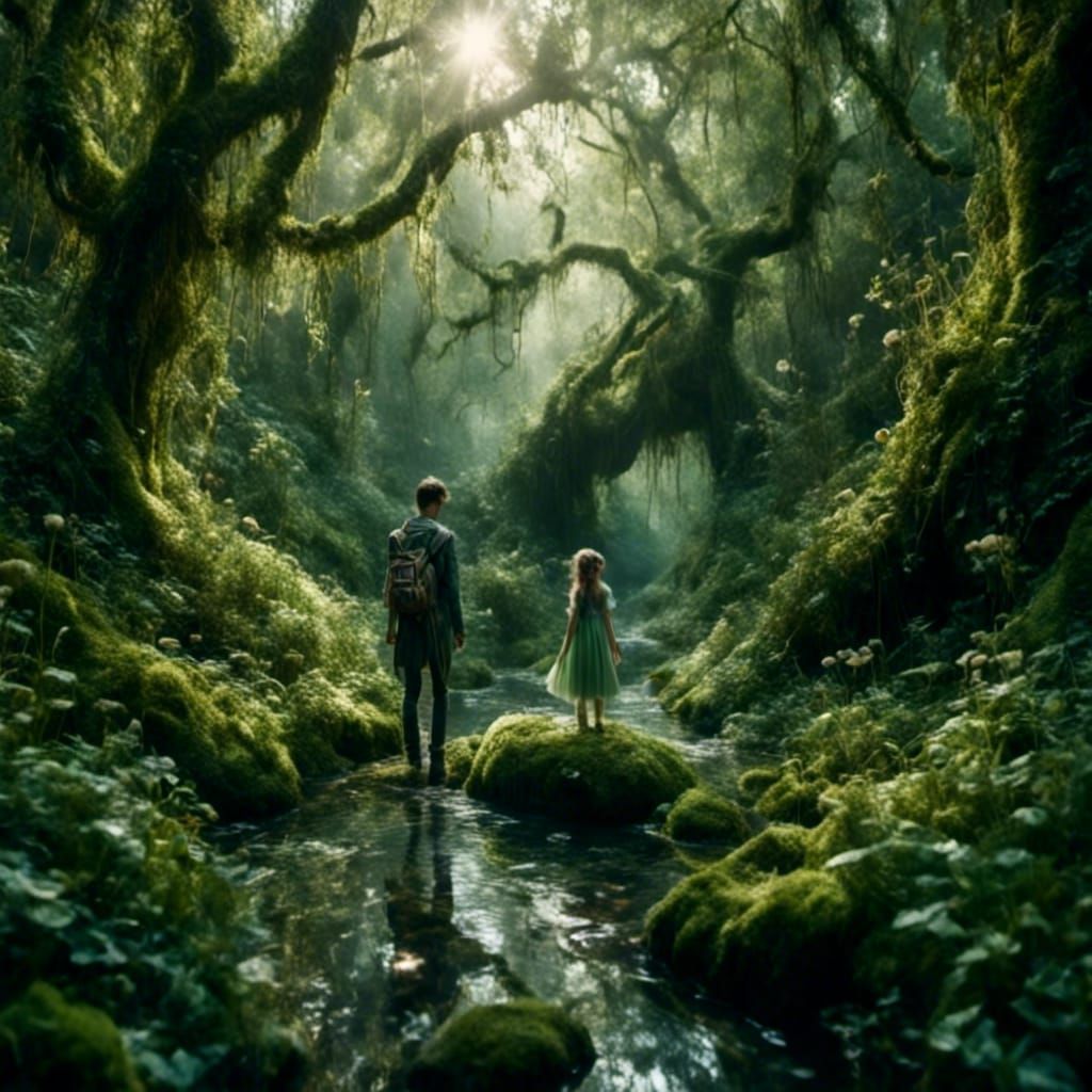 Person Walking by Brook in Wooded Glen