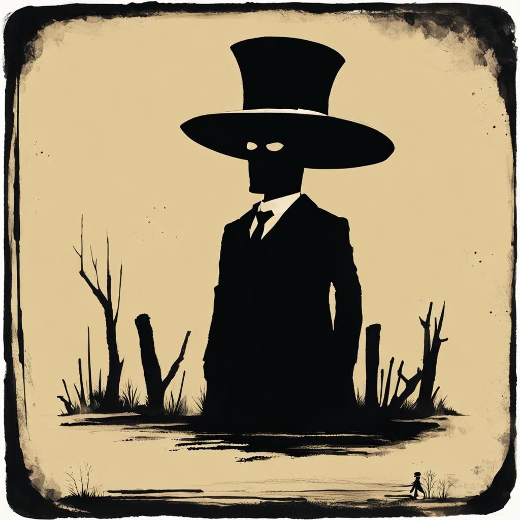 Sinister Shadow Man with Top Hat, Greg Rutkowski Style