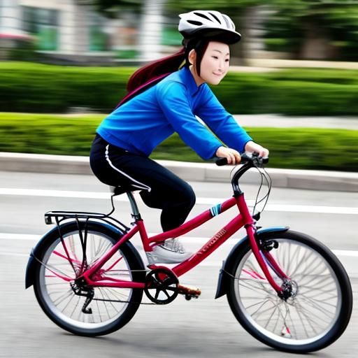 Woman Rides Bike on Chinese Street