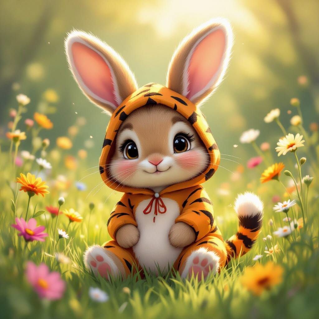 Adorable Tiger Bunny in Wildflower Field