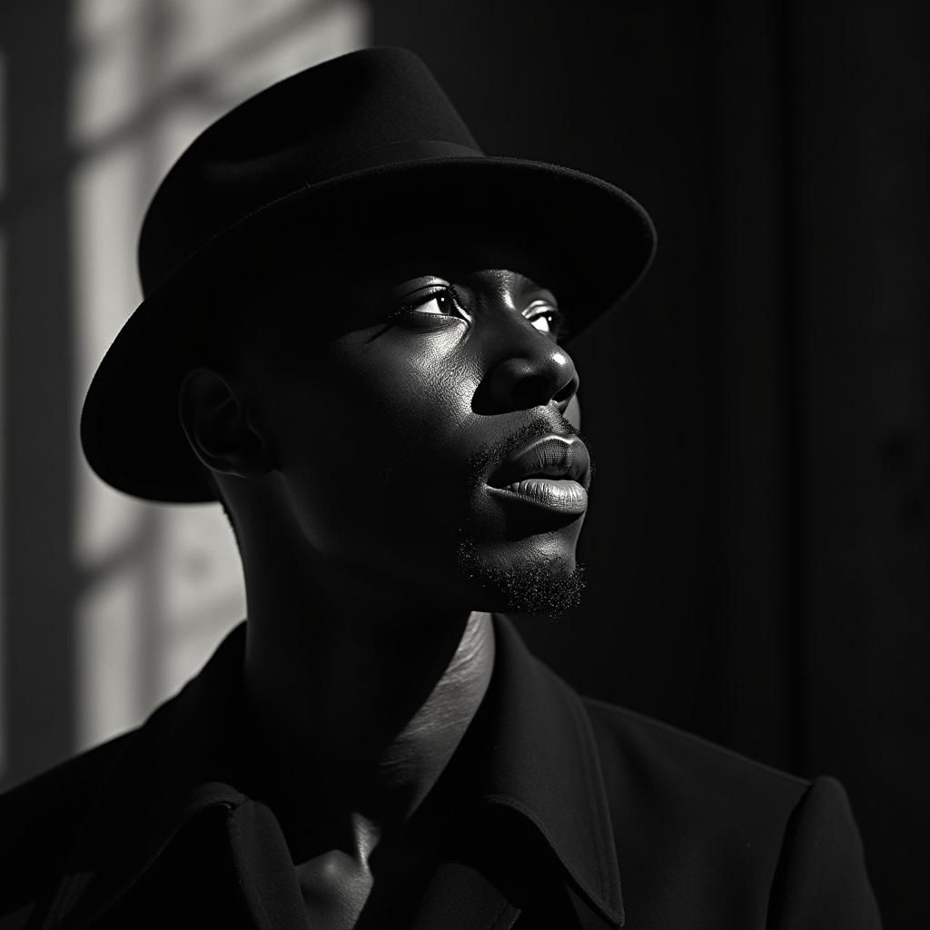 Introspective Black and White Portrait in 1960s Style