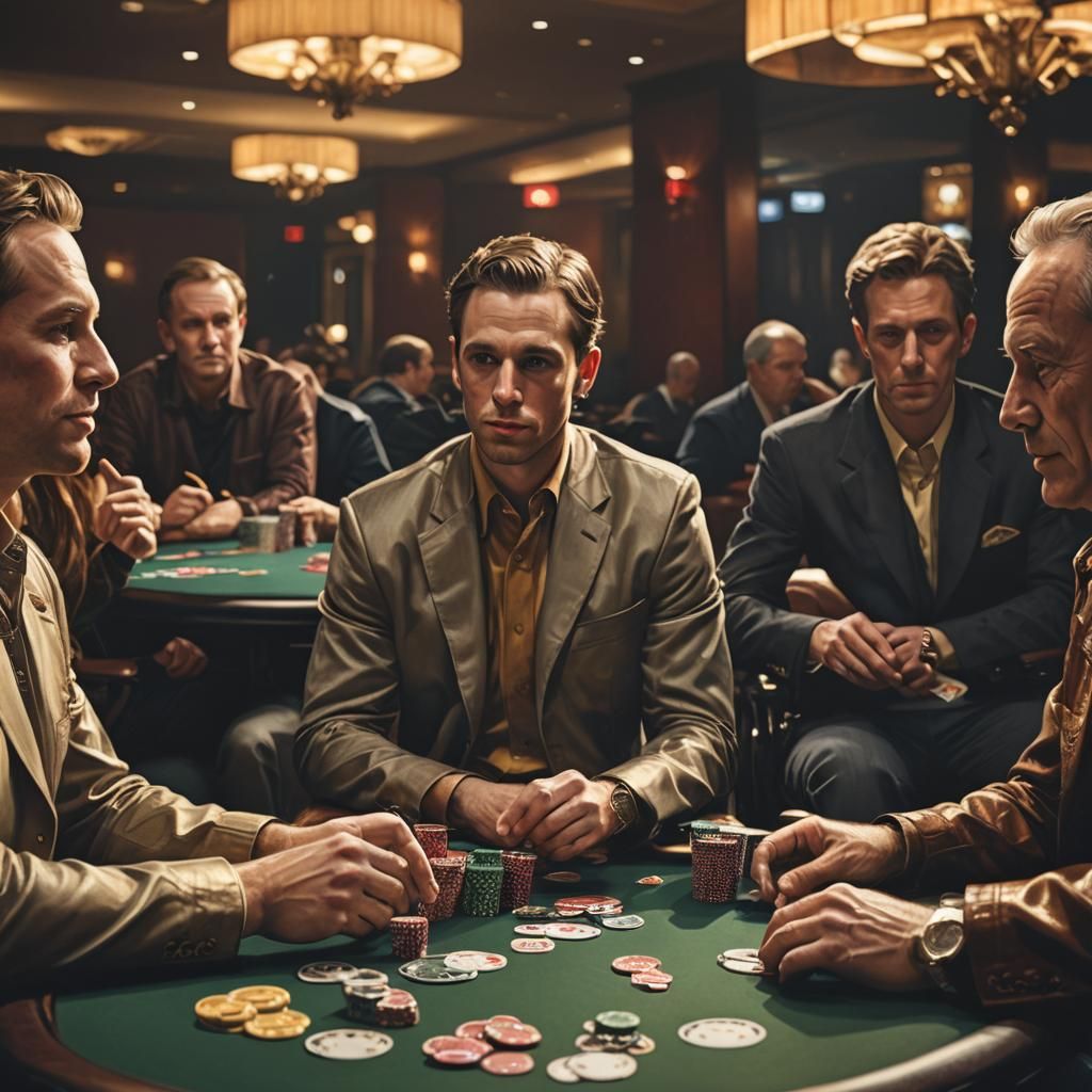 Paralympians Play Poker in Dim Casino, Photorealism