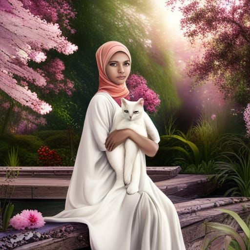 Fantasy Portrait: Somali Girl with Cat on Bridge