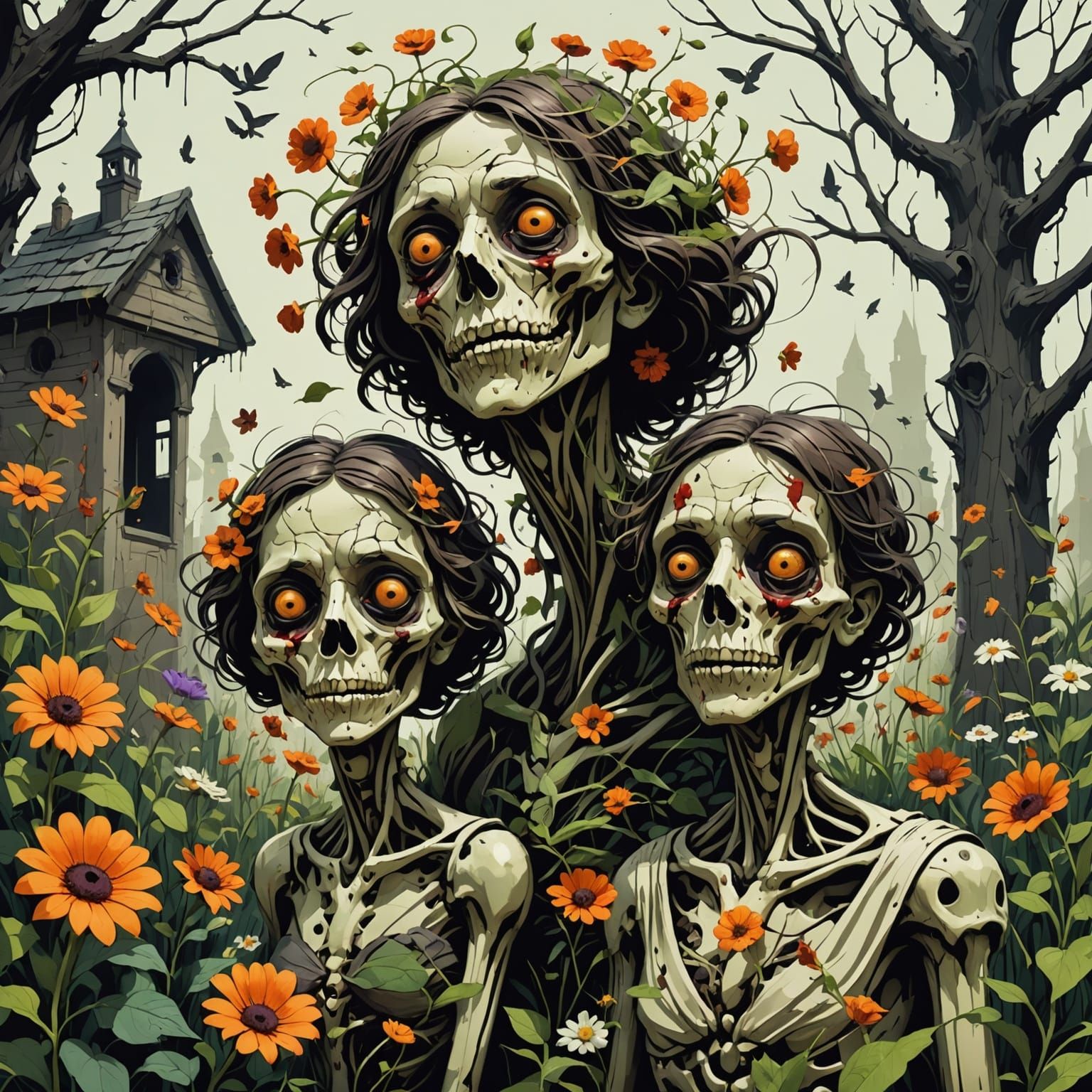 Surreal Macabre Garden of Whispering Flowers