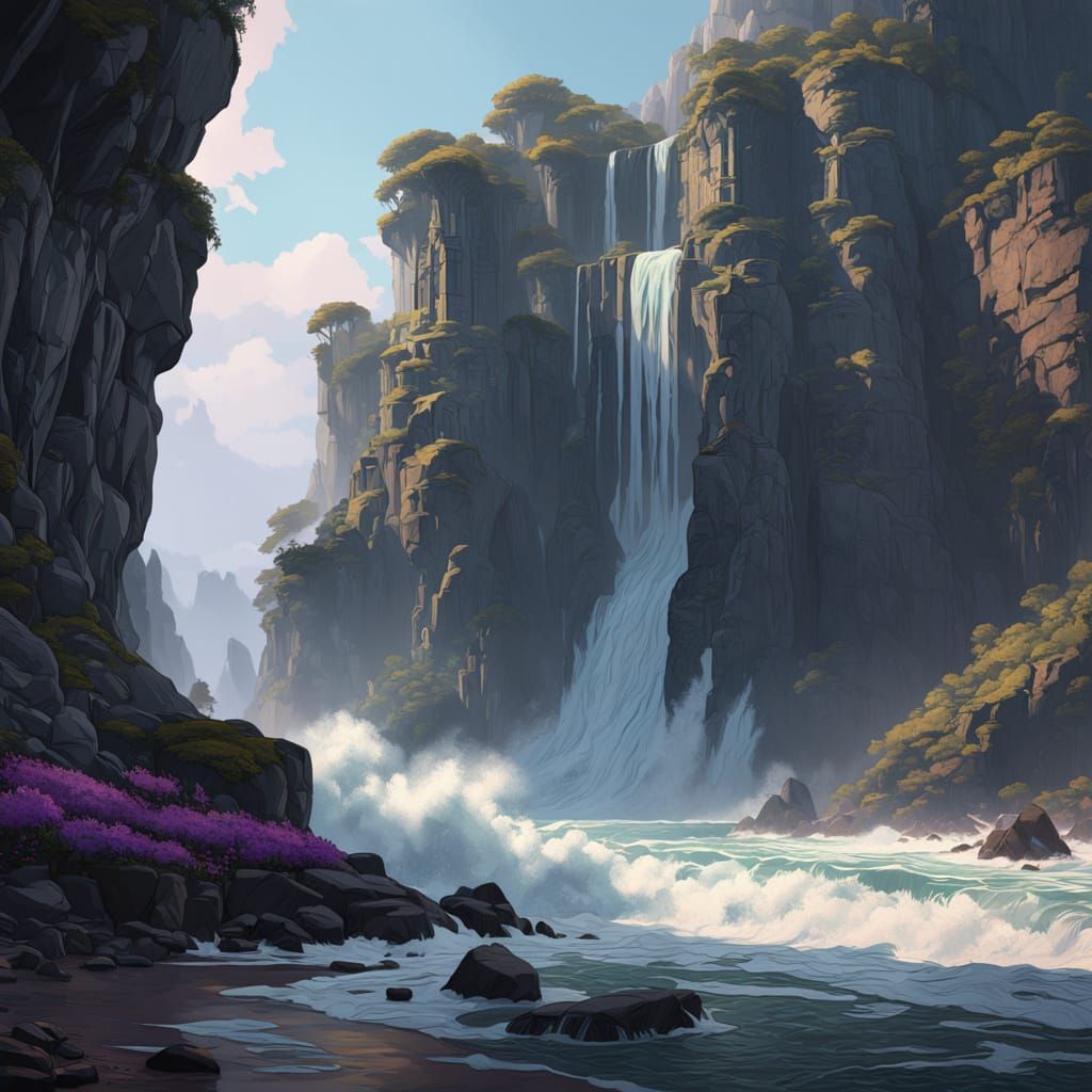Dark Fantasy Concept Art of Sea Cliffs in Mist