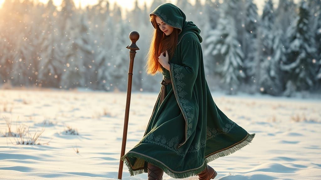 Serene Winter Wonderland with Determined Adventurer