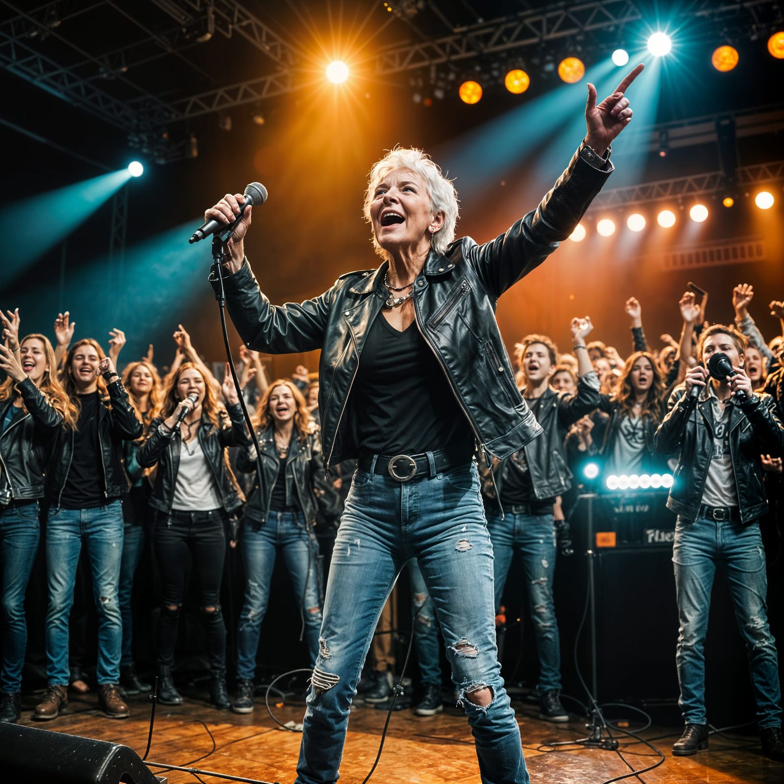 Elderly Woman Rocking Out on Stage