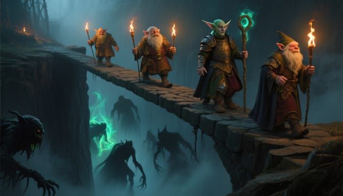 Fantasy Adventurers Cross a Perilous Chasm