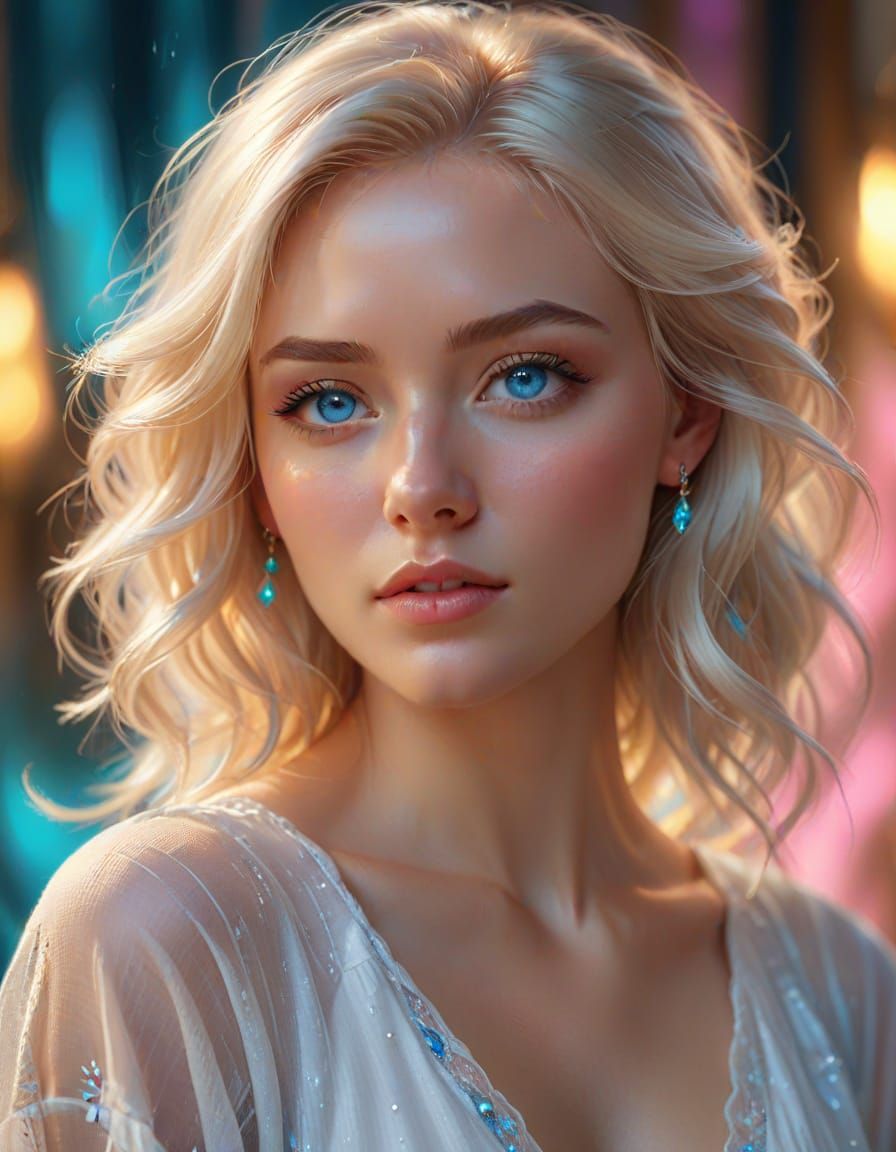 Platinum Blonde Woman Portrait in Digital Art