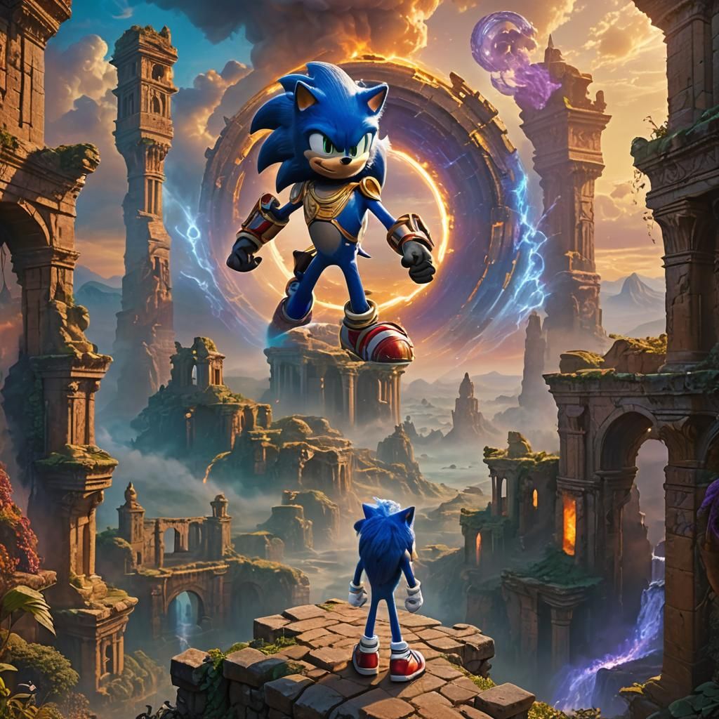 Sonic in a Mystical World: Iridescent Oil Painting