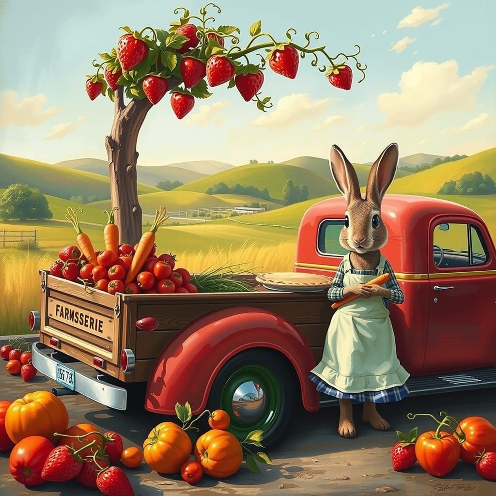 Charming Farmstand Scene in Oil Painting Style