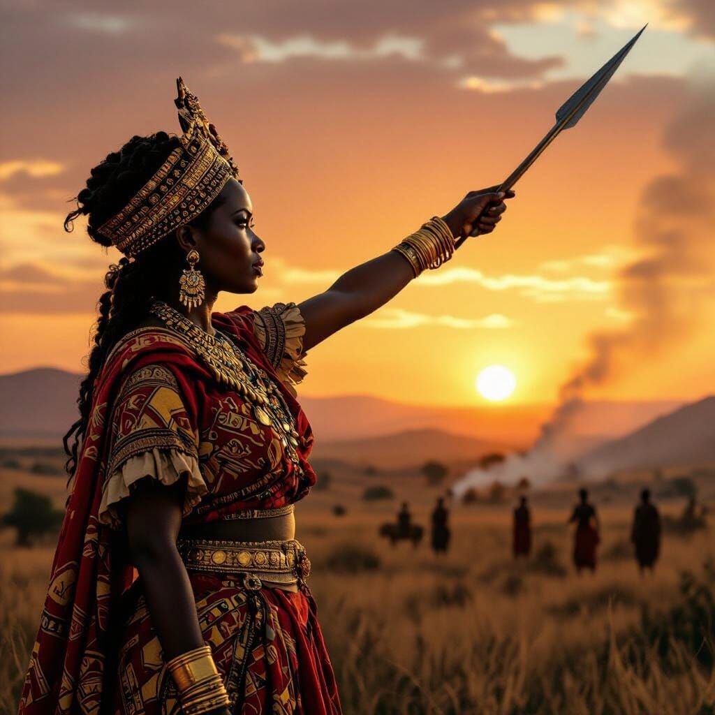 Queen Ana Nzinga in Heroic Stance with Spear