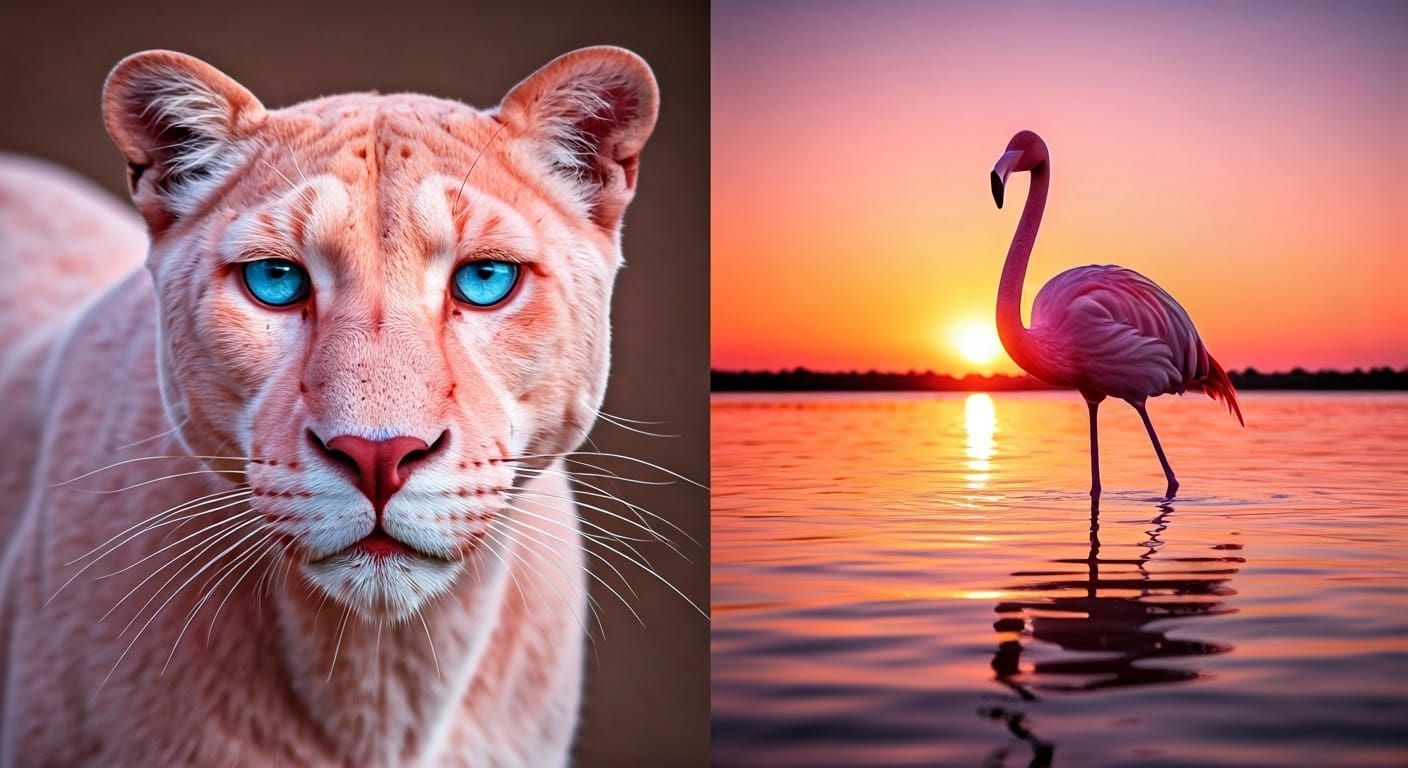 Pink Panther and Flamingo at Sunrise