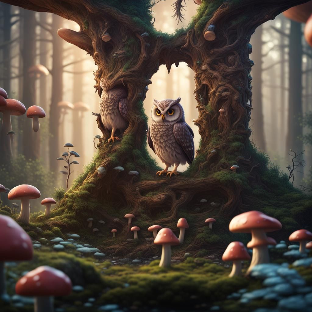 Girl, Owl, and Forest Fantasy Concept Art