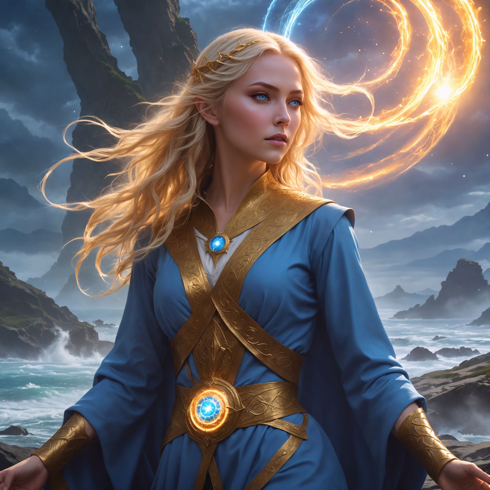 Enchanted Wizardess in a Whirling Storm of Mystical Energy