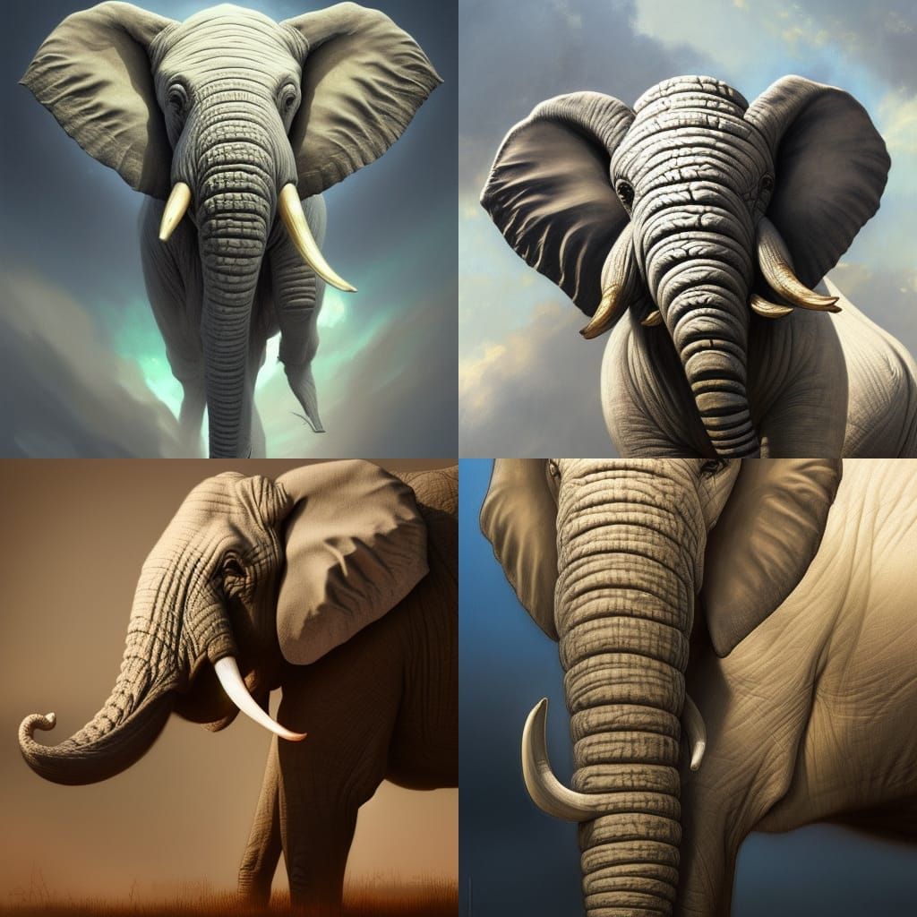 Giant African White Elephant Portrait in Art Nouveau Style