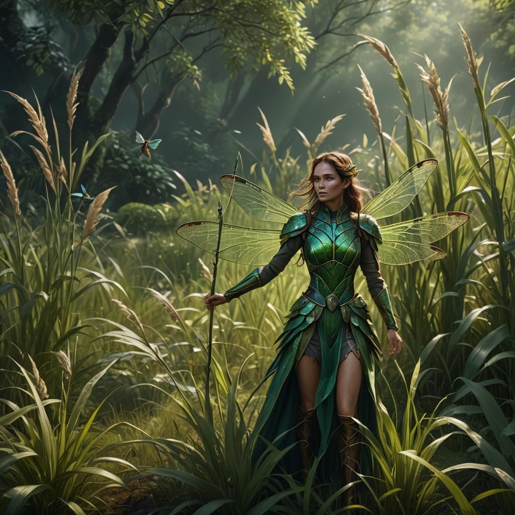 Dragonfly-Inspired Woman in Detailed Digital Painting