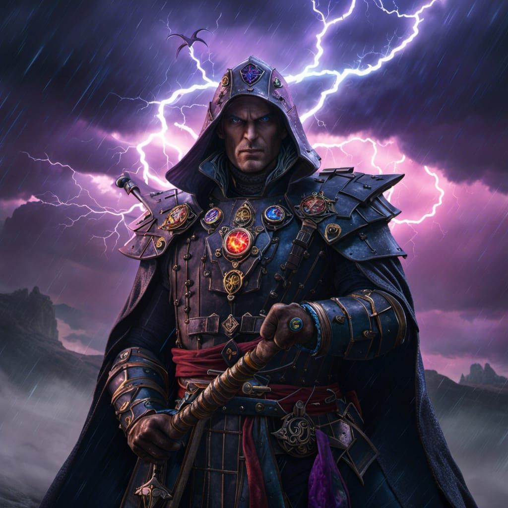 Grimdark Warlock Conjuring Lightning Magic