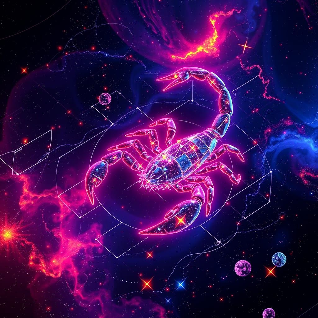 Neon Scorpio Constellation in Futuristic 3D Render