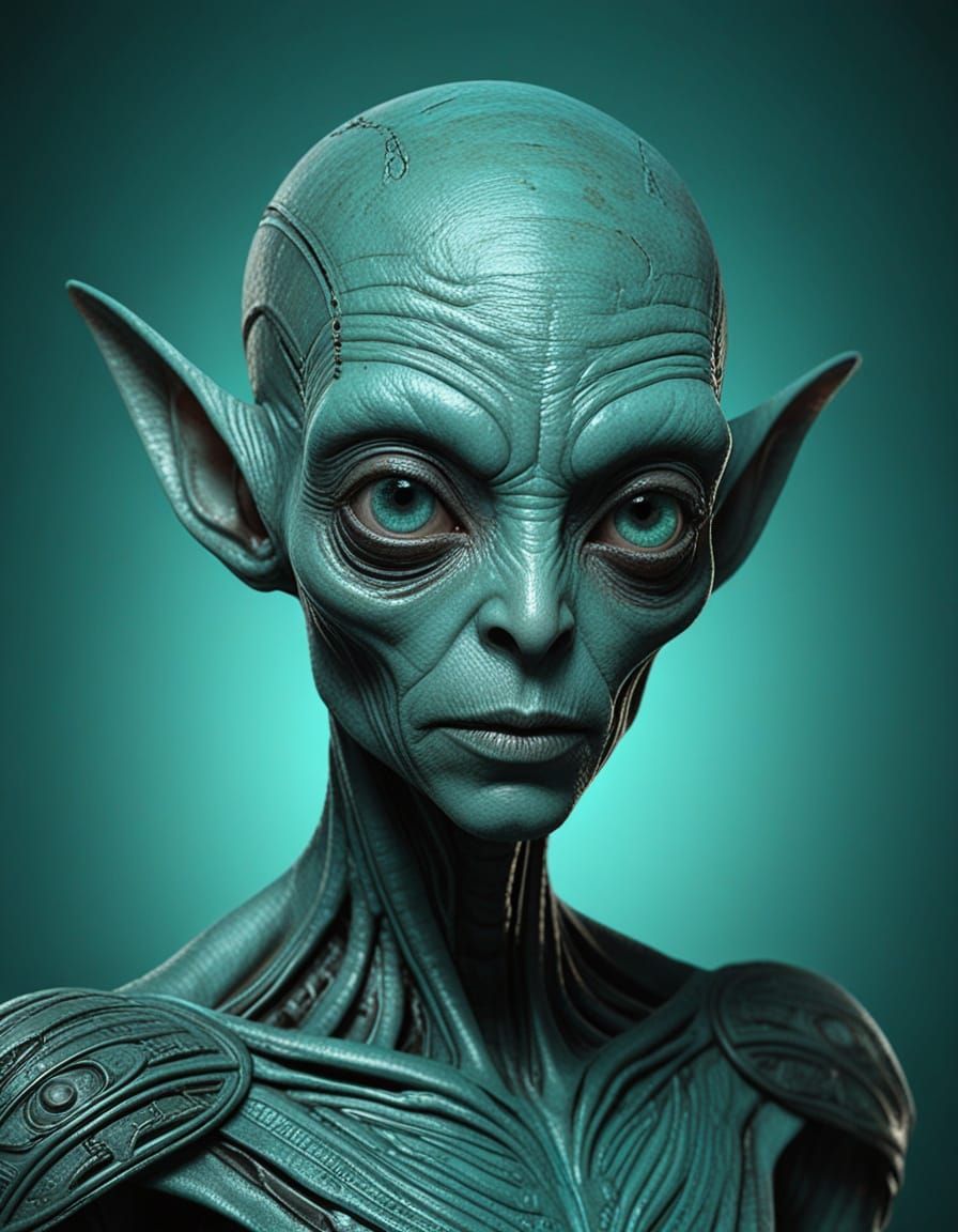 Glamorous Turquoise Alien Portrait in Hyperrealistic Style