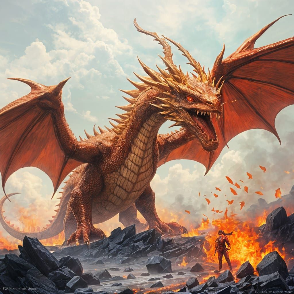 Majestic Fire-Dragon with Glassy Scales and Blazing Embers