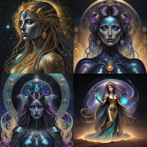 Ethereal Mercury Goddess in Cosmic Desert