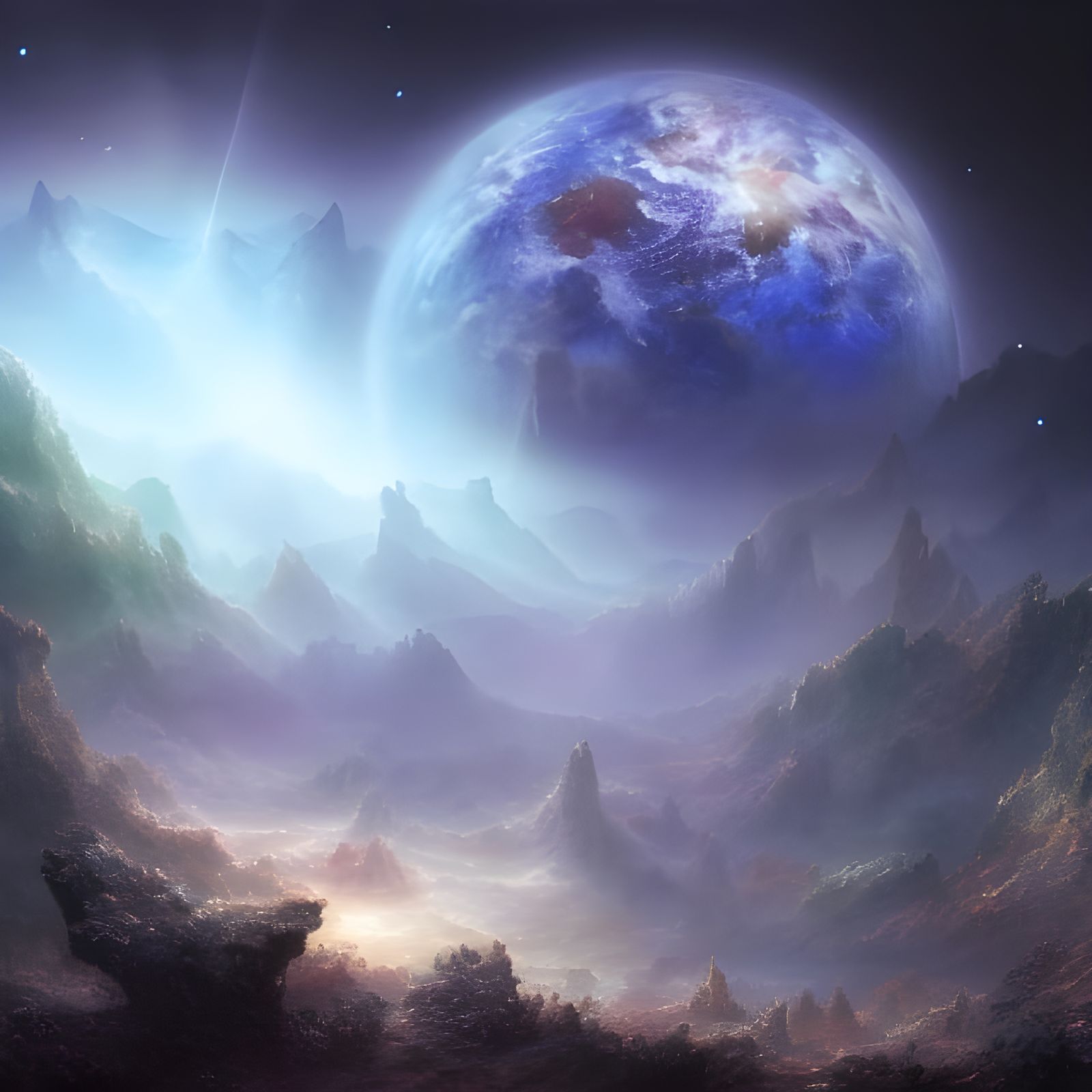 Jewel Moonscape with Earth in a Night Net