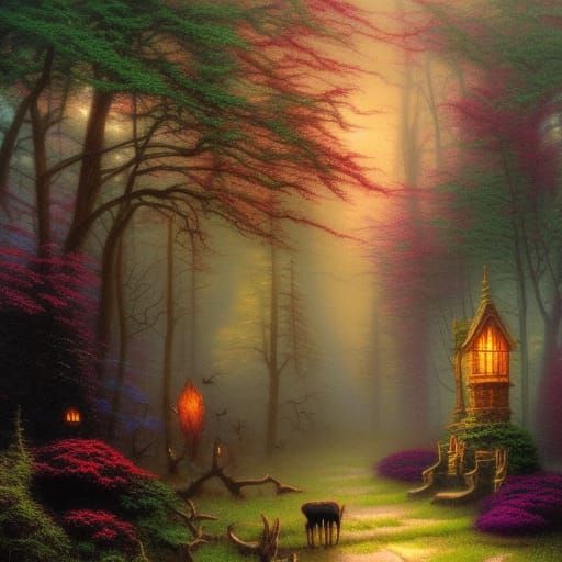 Ethereal Fantasy Creatures in Spooky Forest