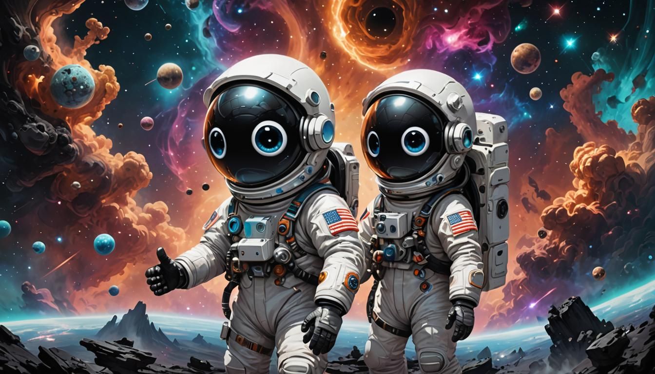Chibi Astronaut with Googly Eyes in Nebulae
