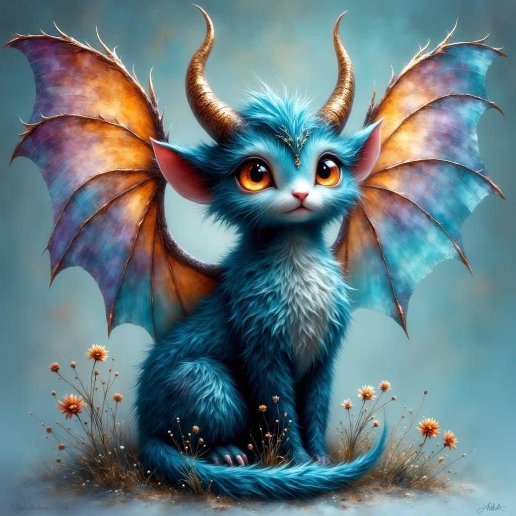 Whimsical Mythical Creature with Iridescent Ombre Coat and M...