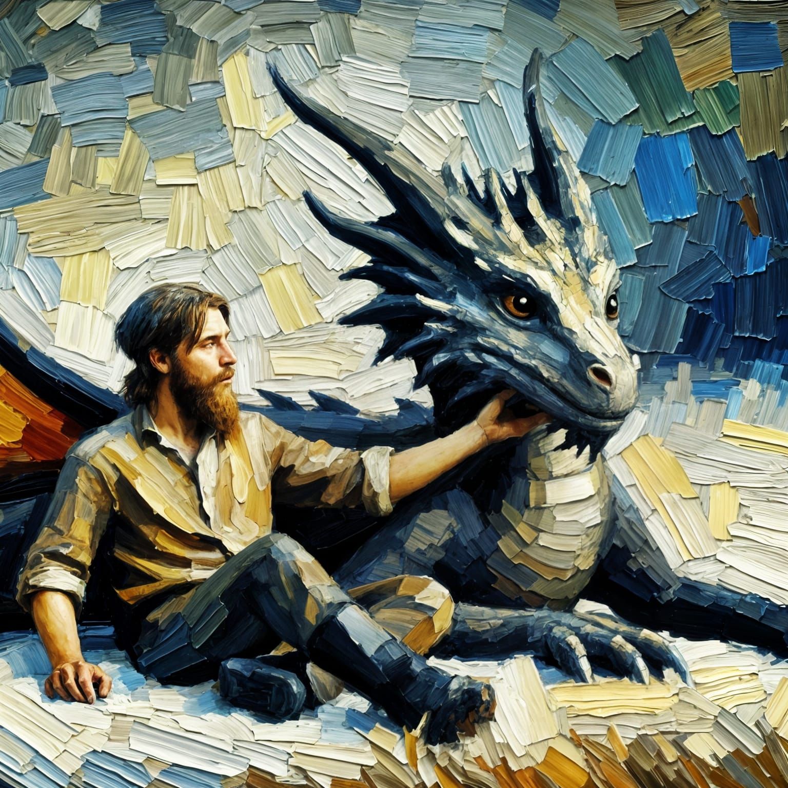 Loyal Dragon Resting Head, Impasto Oil Painting