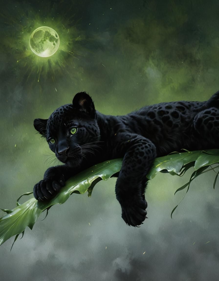 Futuristic Black Jaguar Cub with Robotic Eyes